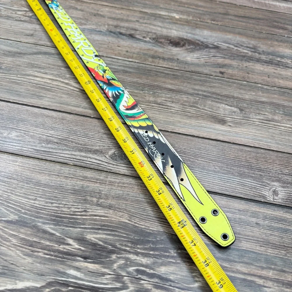 Ed Hardy Mens Size 32 Belt Lime Green Dragon Tattoo Graphic VB97511EHQA New